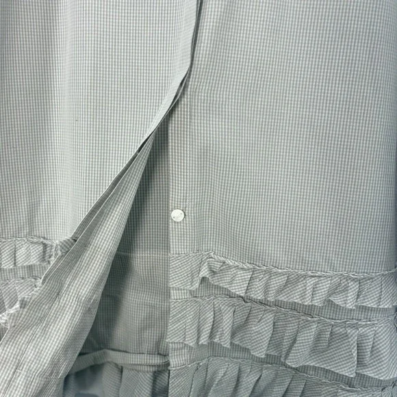 Pure DKNY Tunic Top Large Gray White Gingham Ruffle Hem Roll‎ Tab Sleeves Preppy - Picture 4 of 12